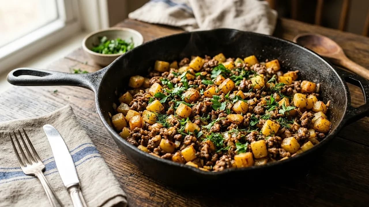 Фарш с картошкой на сковороде